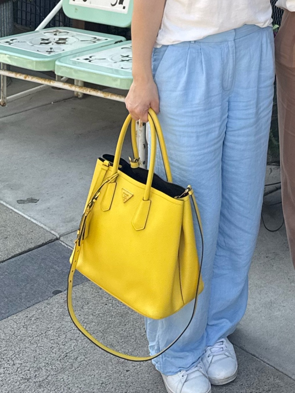 Prada Saffiano Leather Yellow Double Handle Tote - Picture 2 of 9